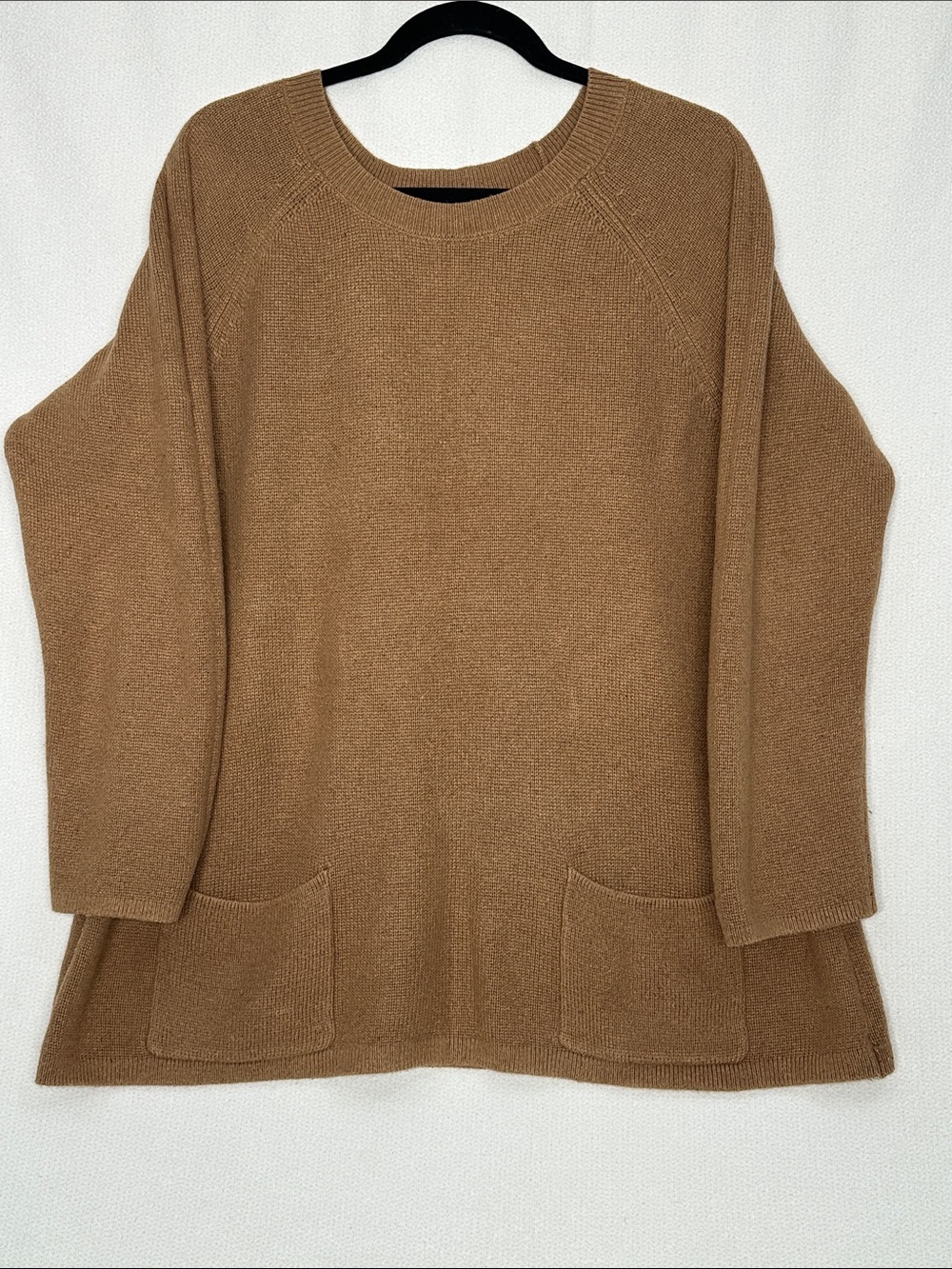 J. Jill Camel Crewneck Sweater with Front Pockets